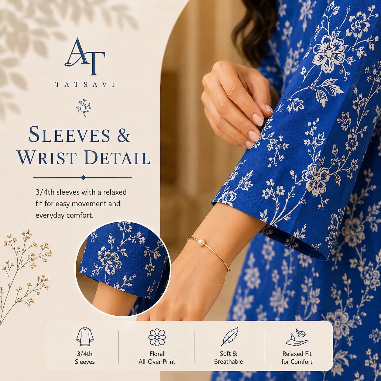 Blue Floral Co-ord Set — sleeve detail