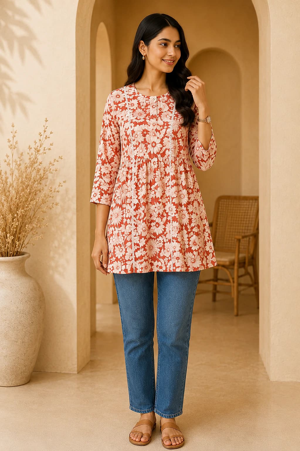 Peach Floral Top