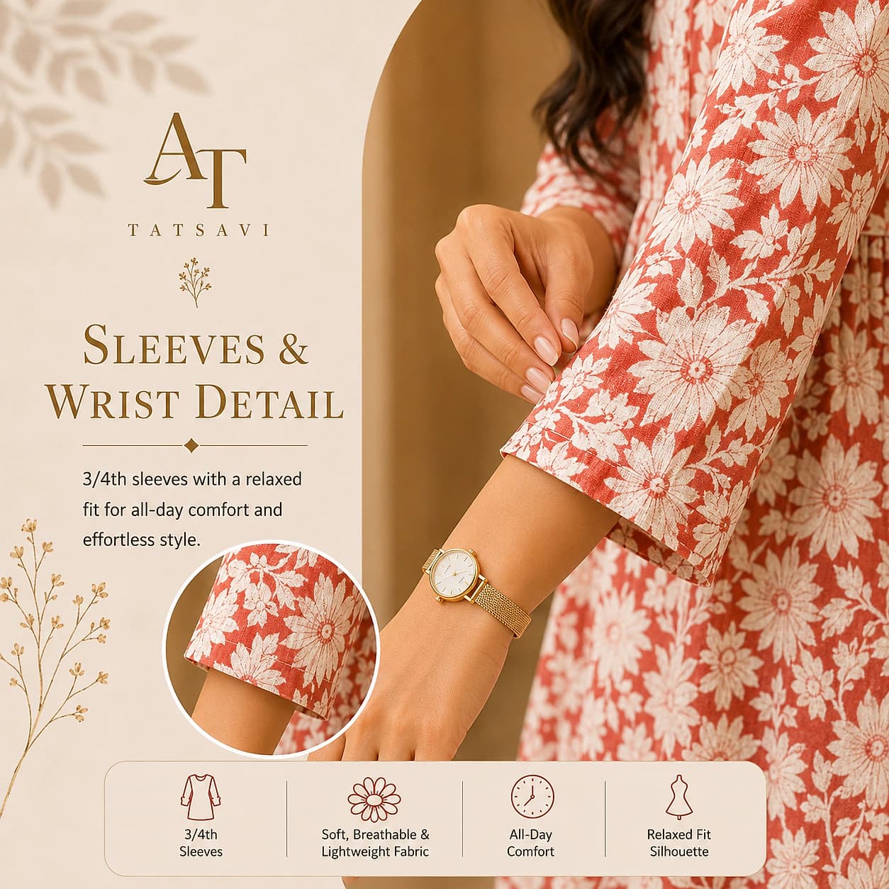 Peach Floral Top — sleeve detail