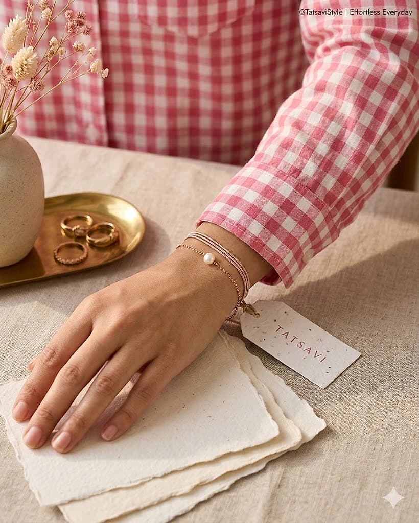 Pink Gingham Shirt — sleeve detail