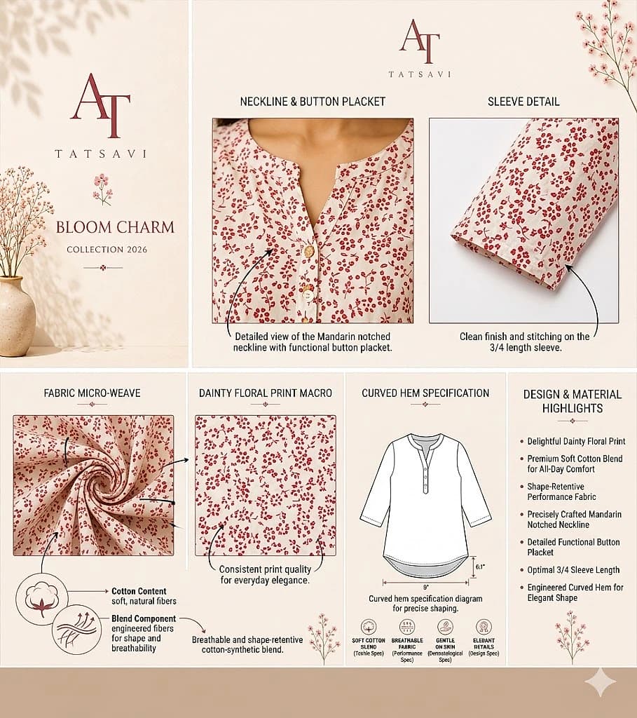 Blush Floral Kurti — fabric & care