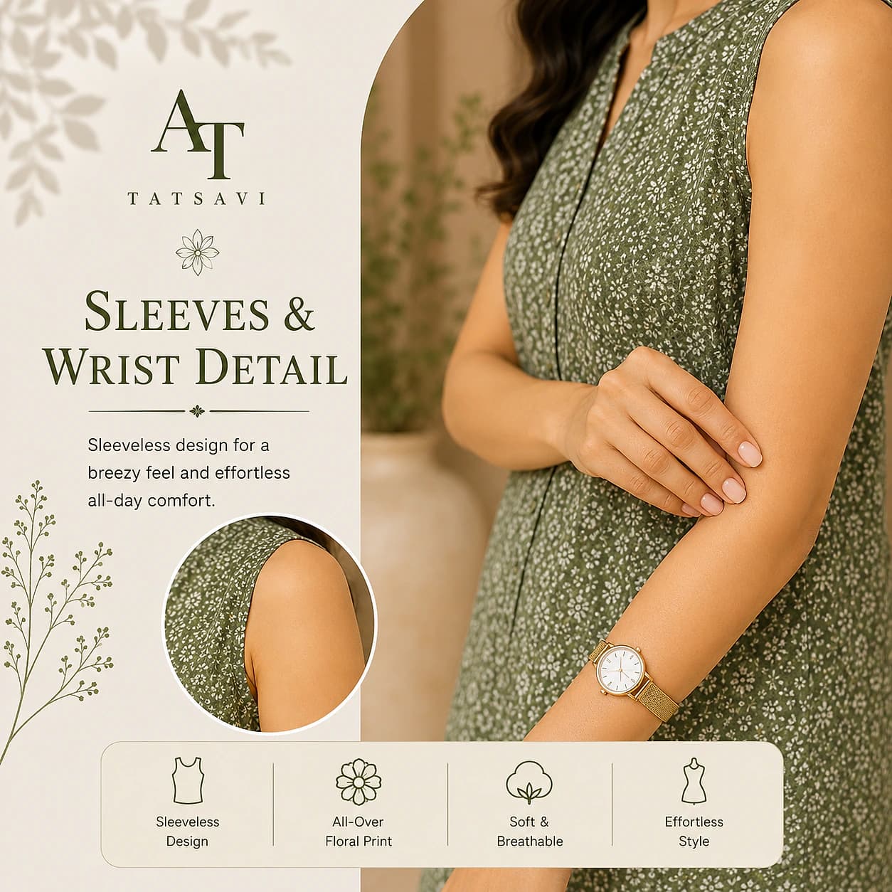 Sage Green Kurti — sleeve detail
