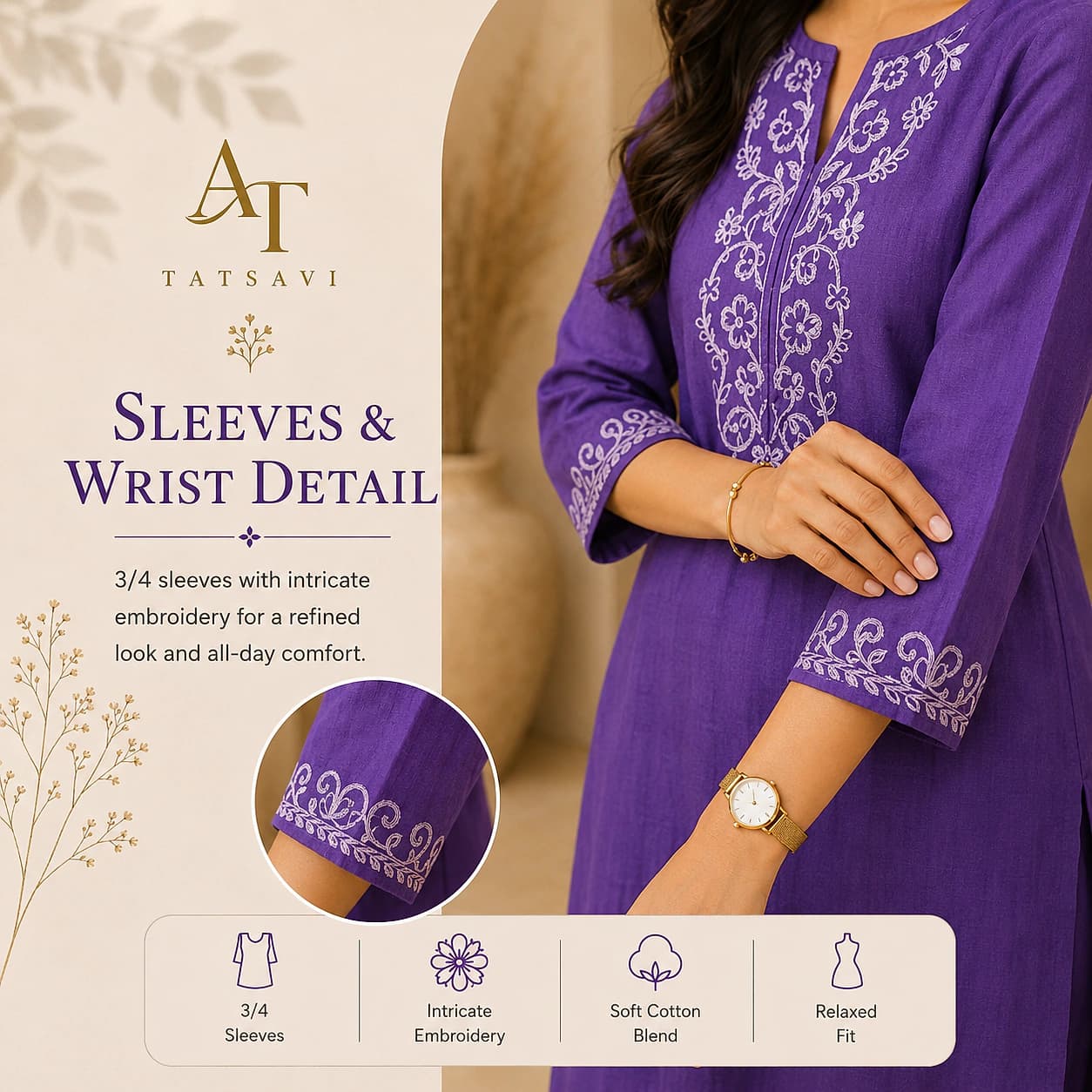 Purple Bloom Co-ord Set — sleeve detail