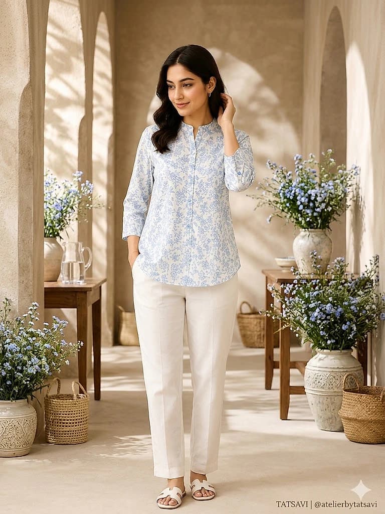 Blue Blossom Floral Top — front